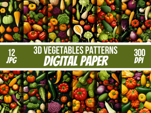 3D Vegetables Digital Papers Patterns: A Creative Resource for Design Enthusiasts