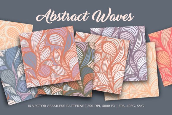 Abstract Waves Vector Seamless Patterns