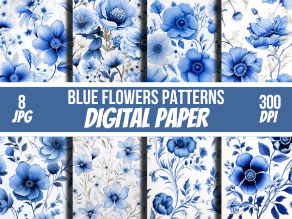 Blue Flowers Patterns Digital Papers: A Versatile Resource for Creative Projects