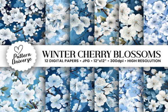 Blue Winter Cherry Blossoms Patterns: A Versatile Design for Creative Projects