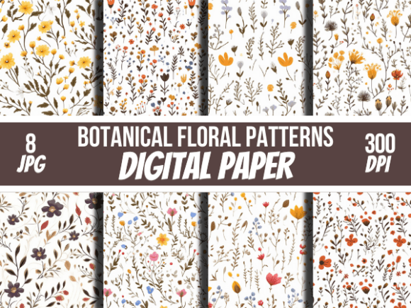 Botanical Floral Digital Papers Patterns