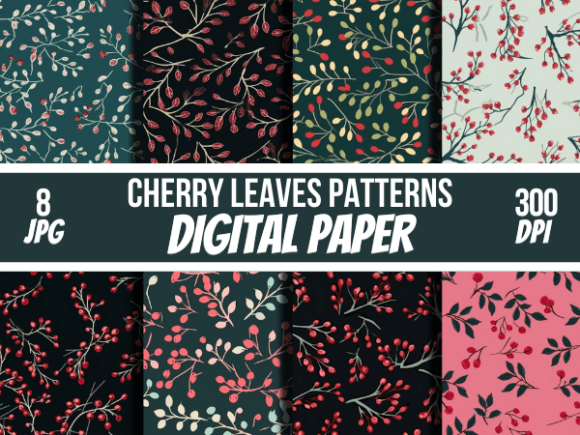 Cherry Leaves Digital Papers Patterns: A Creative Resource for Modern Designers