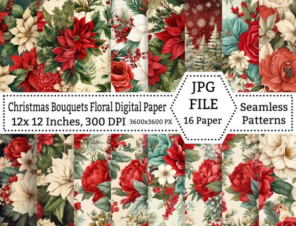 Christmas Floral Digital Paper, Patterns