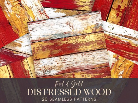 Distressed Wood Red Gold Rustic Patterns