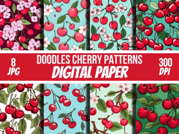 Doodles Cherry Digital Papers Patterns