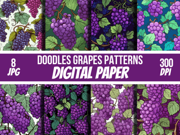 Doodles Grapes Digital Papers Patterns: A Creative Resource for Modern Design Workflows