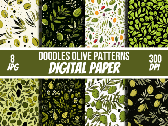 Doodles Olive Patterns Digital Papers