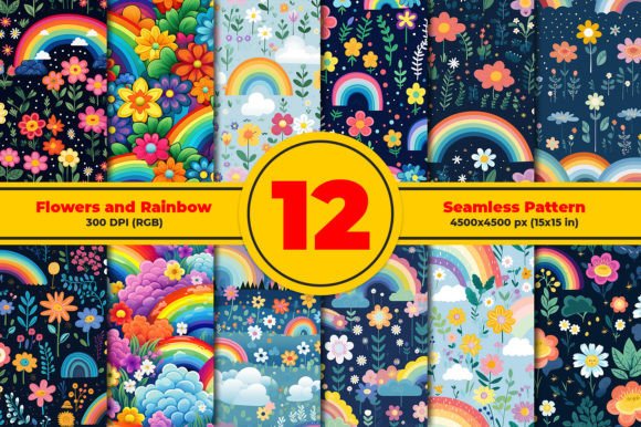 Flowers and Rainbow Seamless Patterns: A Versatile Design for Modern Creators
