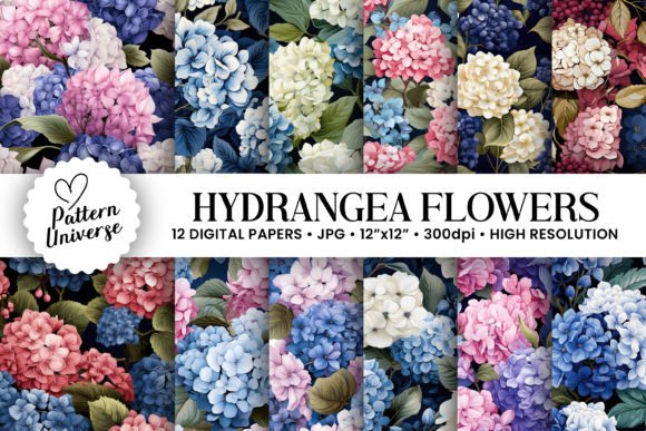 Hydrangea Flowers Seamless Patterns