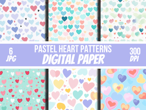 Pastel Hearts Digital Papers Patterns