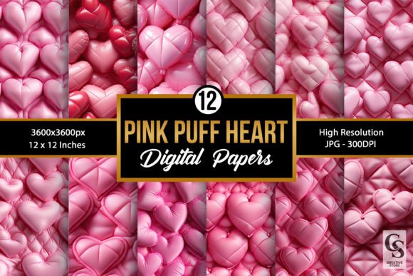Pink Puffed Hearts Seamless Patterns