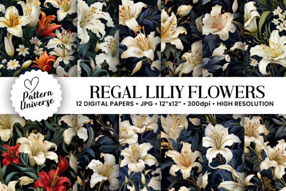 Regal Lily Flowers Seamless Patterns