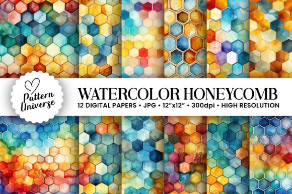 Watercolor Honeycomb Seamless Patterns