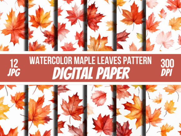 Watercolor Maple Leaves Paper Patterns